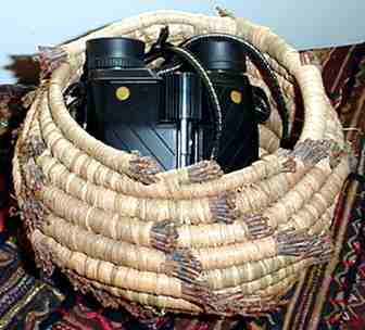 Coiled basket of pine needles and raffia, by Nancy Latham