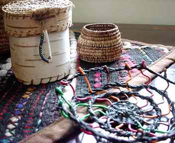 Birch Bark and pine needle baskets 