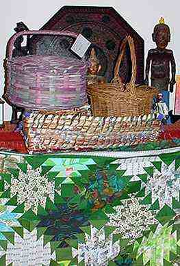 Ruth's quilt, along with her handmade baskets of willow, reed,  catalpa pod and twined grass.